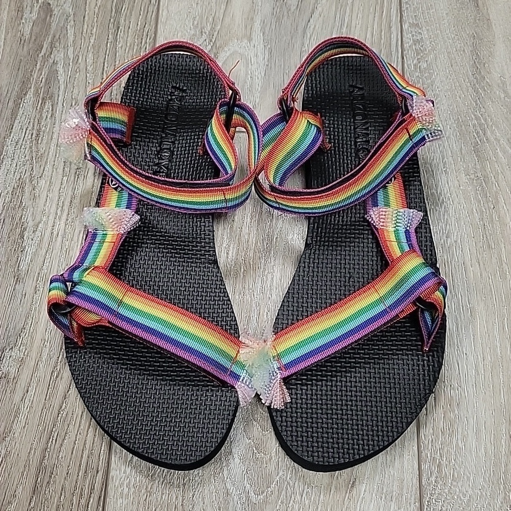 Arizona Love  Size 42 (US 11) Rainbow and Black Trekky Fun Sandals NWOT - Picture 2 of 7